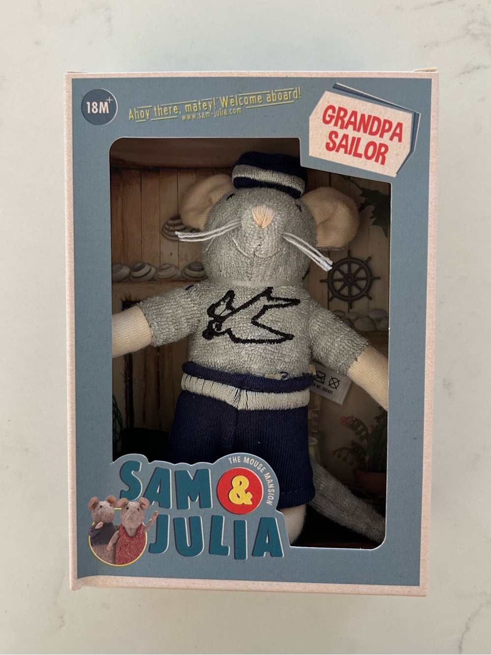 Grandpa Sailor Plush Mouse - Gray & Navy